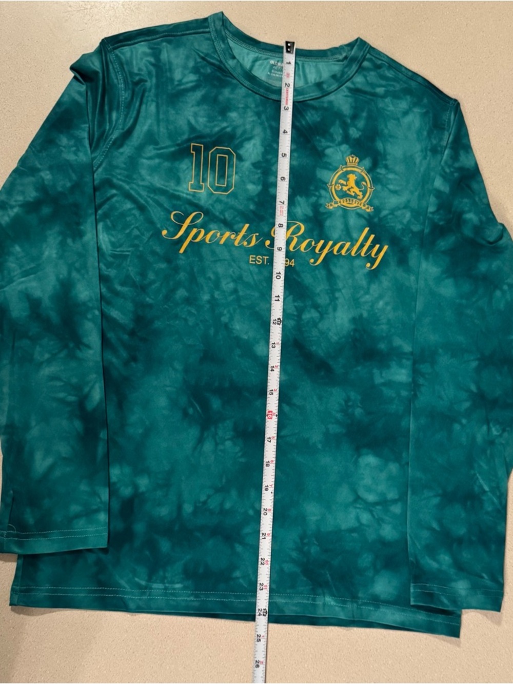 Old Navy Boys XL Long-Sleeve Tee with Gold Script Teal Tie-Dye Soccer Athletic - Picture 11 of 17